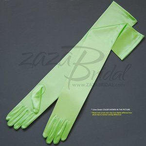 23.5″ Long Shiny Stretch Satin Dress Gloves Opera Length 16BL-Lime Green
